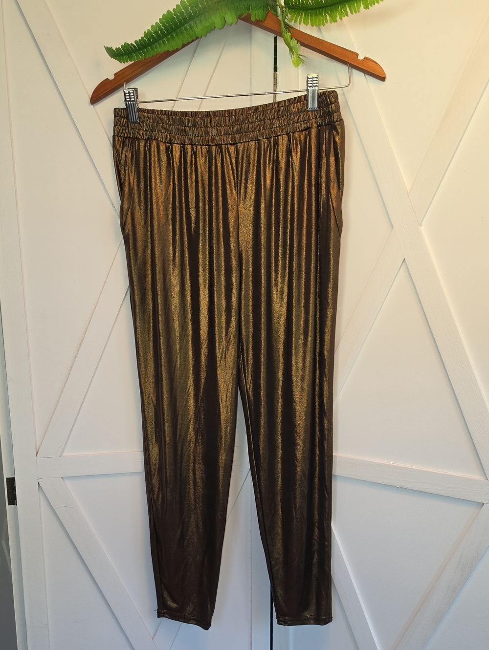 Lucca Couture Metallic Bronze High-Rise Skinny Pull-On Pants